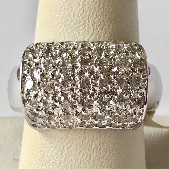 Vintage Silver Art Deco Crystal Cocktail Ring Size 9 Camilla Lucia Plated - Picture 4 of 11